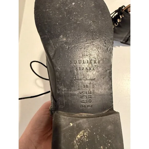 Sezane Black Leather Ankle lace up Combat Boots Size EU 38 US 7 $250 [jb] - Picture 9 of 12